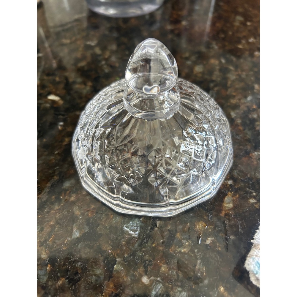 Vintage Clear Pressed Glass LID ONLY Diamond Point Ribbed Made in France